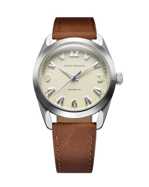 Levně Nivada Grenchen Antarctic 38 mm - Eggshell Beige Luminova - Brown Leather