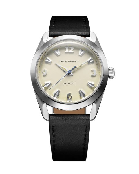 Levně Nivada Grenchen Antarctic 38 mm - Eggshell Beige Luminova - Black Leather