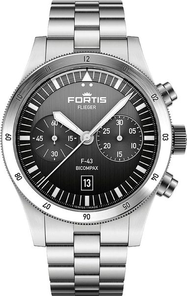 Levně Fortis Flieger F-43 Bicompax Black F4240006 + 5 let záruka, pojištění a dárek ZDARMA