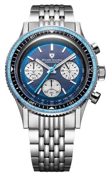 Nivada Grenchen Chronoking Racing Blue Lagoon - Inter. Bezel - Beads of Rice