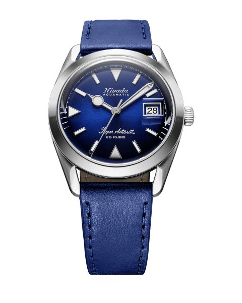 Levně Nivada Grenchen Super Antarctic Blue - Date - Blue Leather
