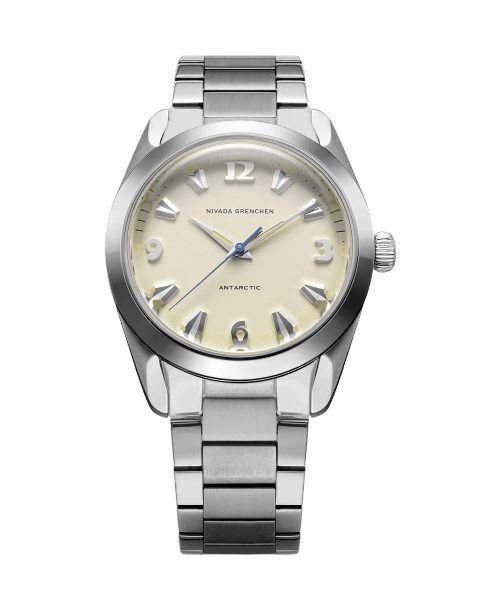 Levně Nivada Grenchen Antarctic 38 mm - Eggshell Beige Luminova - Bracelet Flat Link