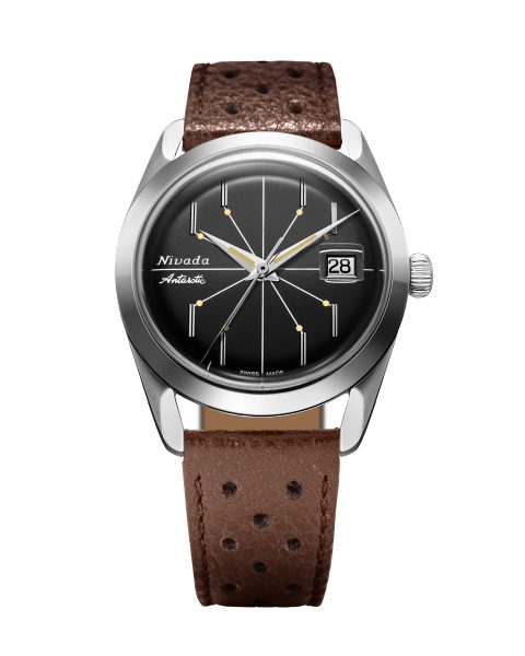 Levně Nivada Grenchen Antarctic Spider Black 38 mm - Brown Racing Strap