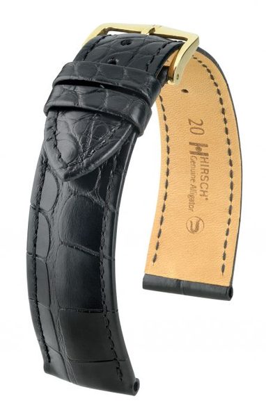 Řemínek Hirsch Genuine 1 alligator - černý, mat - M - řemínek 18 mm (spona 16 mm)