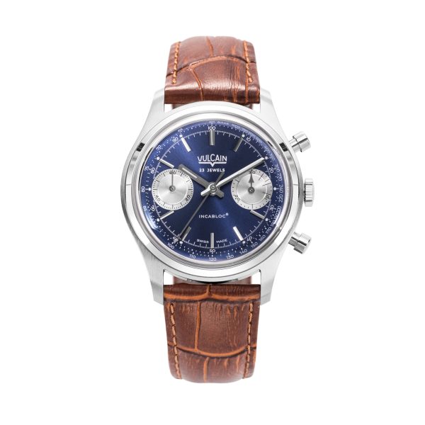 Vulcain Chronograph 70\'s - Blue - Brown Alligator