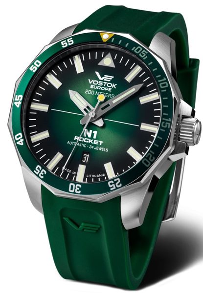 Vostok Europe N-1 Rocket Automatic Line NH35-225A710S - Zelený silikonový řemínek + 5 let záruka, pojištění a dárek ZDARMA