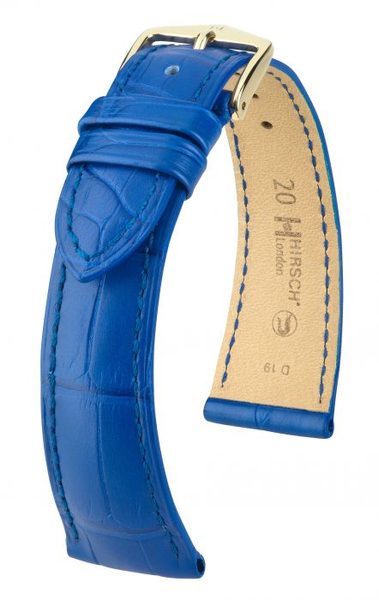 Řemínek Hirsch London Alligator - královská modrá, mat - 14 mm - M – Střední délka - 10 mm - Zlatá