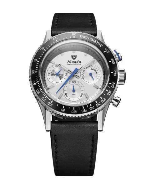 Levně Nivada Grenchen Chronoking Mecaquartz Racing Grey - Inter. Bezel - Black Leather