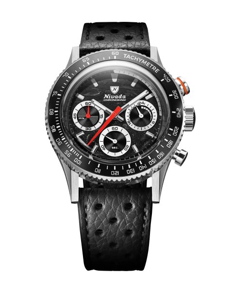 Levně Nivada Grenchen Chronoking Mecaquartz Racing Black - Inter. Bezel - Black Racing Strap