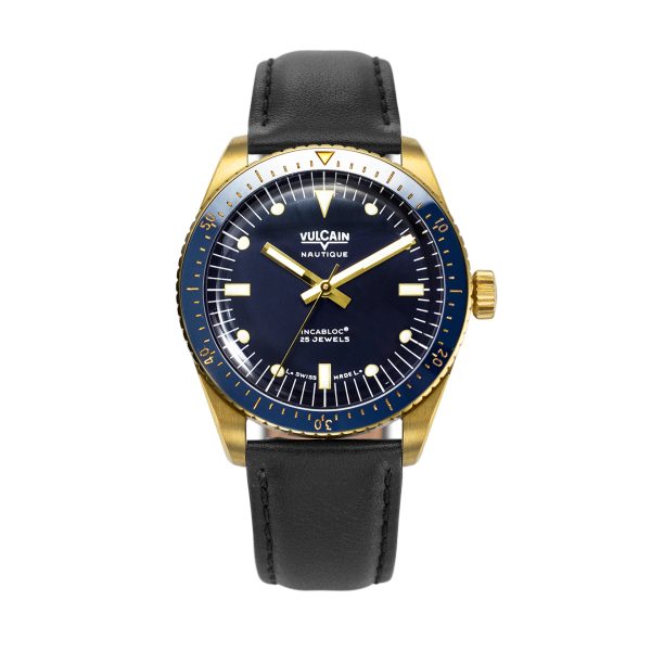 Vulcain Skindiver Nautique Gold / Blue - Black Plain