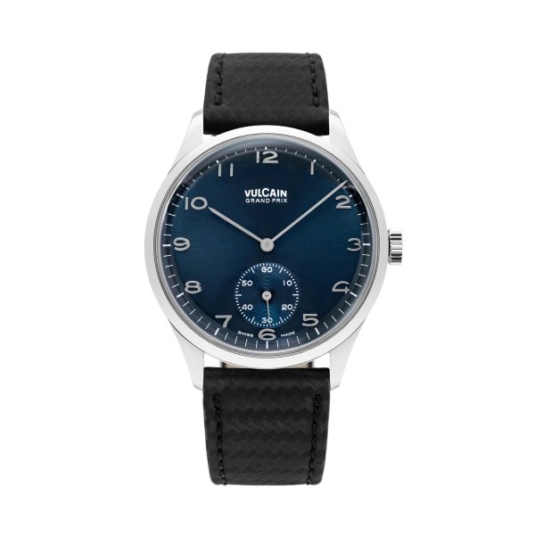 Levně Vulcain Grand Prix - Small Second Blue - Black Carbon Leather Strap