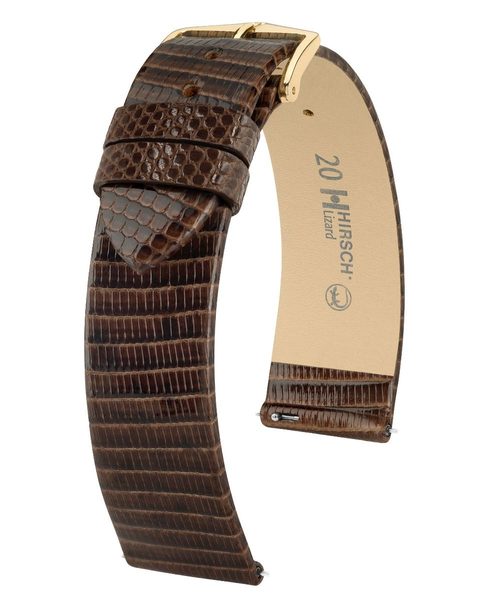 Levně Řemínek Hirsch Lizard Classic - hnědý, lesk - 10 mm - M – Střední délka - 8 mm - Zlatá
