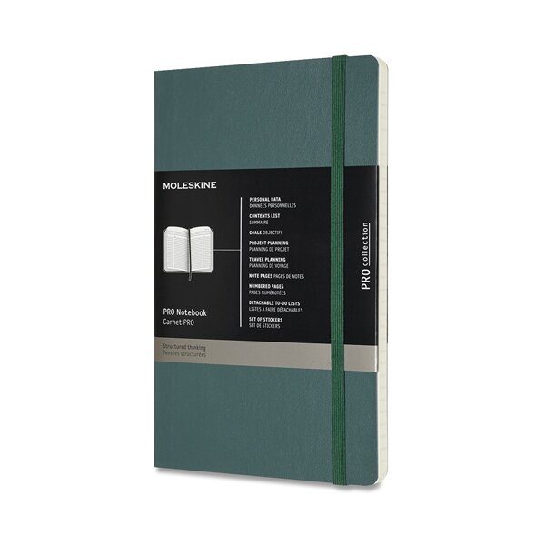 Zápisník Moleskine Professional VÝBĚR BAREV - měkké desky - L, linkovaný 1331/450270 - Zápisník Moleskine Professional - měkké desky tm. zelený