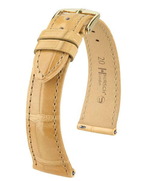 Levně Řemínek Hirsch London Alligator - béžový, lesk - 21 mm - L – Standardní délka (doporučujeme) - 18 mm - Zlatá