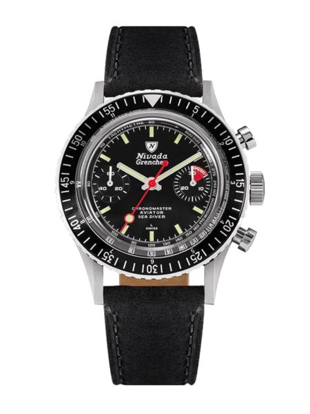 Nivada Grenchen Chronomaster Lollipop Manual - Black leather