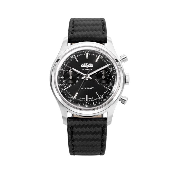 Vulcain Chronograph 70\'s - Black - Black Carbon Leather Strap