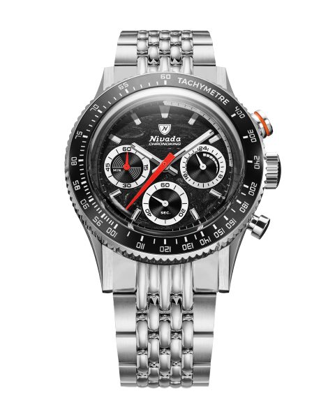 Levně Nivada Grenchen Chronoking Mecaquartz Racing Black - Inter. Bezel - Beads of Rice