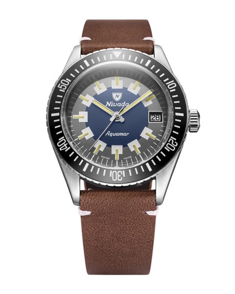 Levně Nivada Grenchen Aquamar Vintage - Brown Leather White Stitching