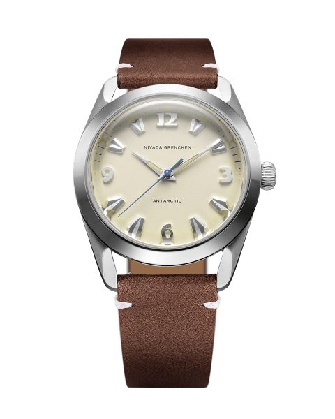 Levně Nivada Grenchen Antarctic 38 mm - Eggshell Beige Luminova - Brown Leather White Stitching