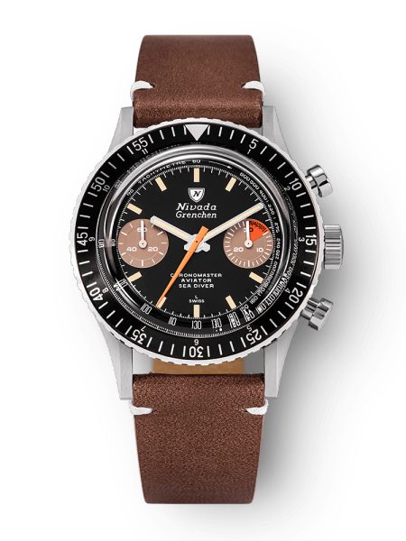 Nivada Grenchen Chronomaster Orange Boy Manual - Brown leather White Stitching