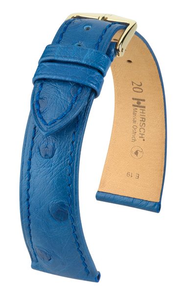 Řemínek Hirsch Massai Ostrich - královská modrá - 16 mm - M – Střední délka - 14 mm - Zlatá