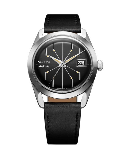 Levně Nivada Grenchen Antarctic Spider Black 38 mm - Black leather