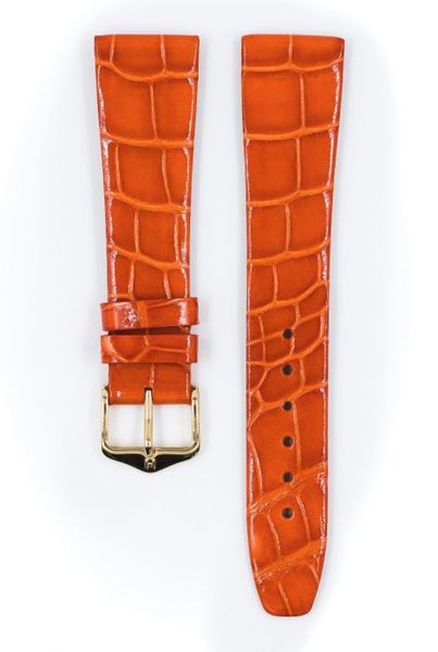 Řemínek Hirsch Prestige Alligator - oranžový, lesk - 19 mm - L – Standardní délka (doporučujeme) - 14 mm - Stříbrná