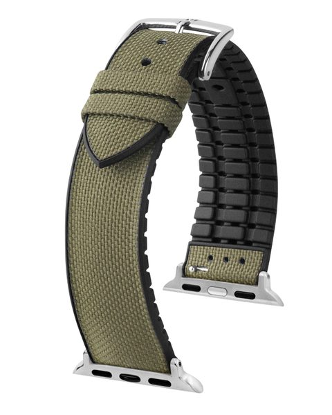 Řemínek Hirsch Arne pro Apple Watch - zelený - 20 mm - L – Standardní délka (doporučujeme) - 18 mm - Stříbrná