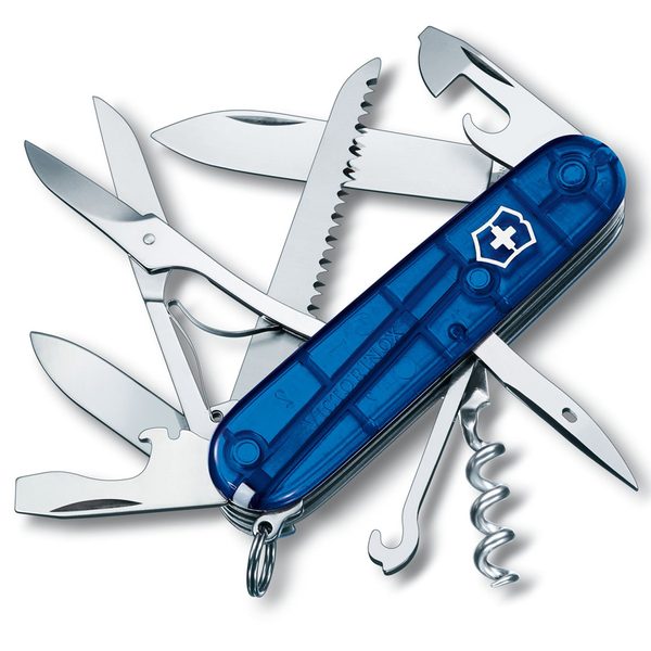 Levně Nůž Victorinox Huntsman Blue Transparent + 5 let záruka, pojištění a dárek ZDARMA