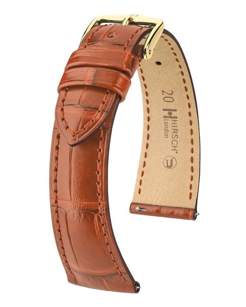 Levně Řemínek Hirsch London Alligator - zlatohnědý, mat - 19 mm - L – Standardní délka (doporučujeme) - 14 mm - Zlatá