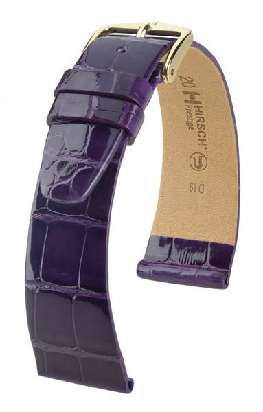 Řemínek Hirsch Prestige 1 alligator - tmavě fialový, lesk - L - řemínek 18 mm (spona 14 mm)