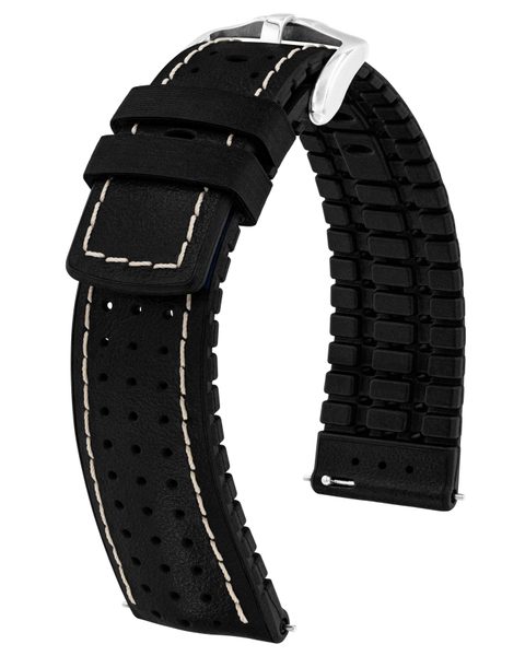 Řemínek Hirsch Tiger - černý - 21 mm - L – Standardní délka - 20 mm - Stříbrná
