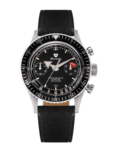 Nivada Grenchen Chronomaster Broad Arrow N Manual - Black leather