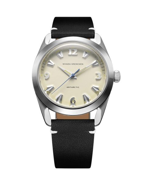 Levně Nivada Grenchen Antarctic 38 mm - Eggshell Beige Luminova - Black leather White Stitching