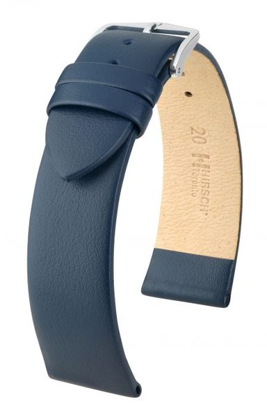 Levně Řemínek Hirsch Toronto (NO QR) - modrý - 18 mm - L – Standardní délka (doporučujeme) - 16 mm - Zlatá + 5 let záruka, pojištění a dárek ZDARMA