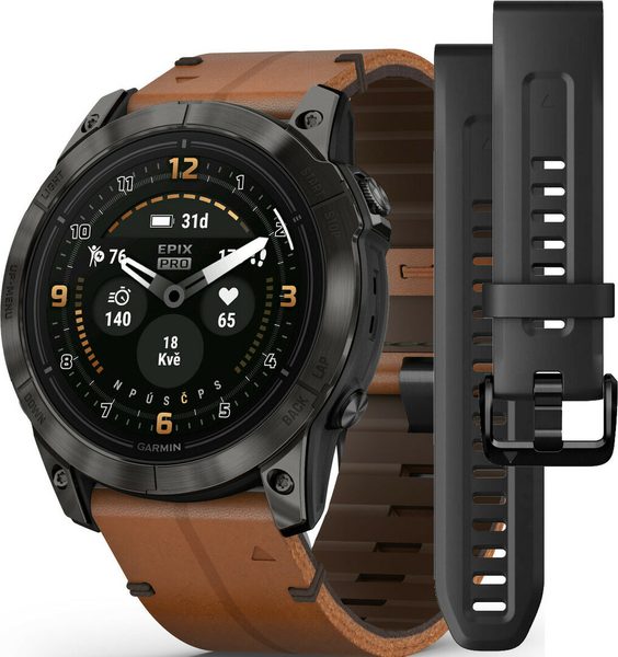 Garmin Epix™ Pro 51mm (Gen 2) Sapphire Edition Carbon Gray DLC Titanium / Chestnut Leather Band - 010-02804-30