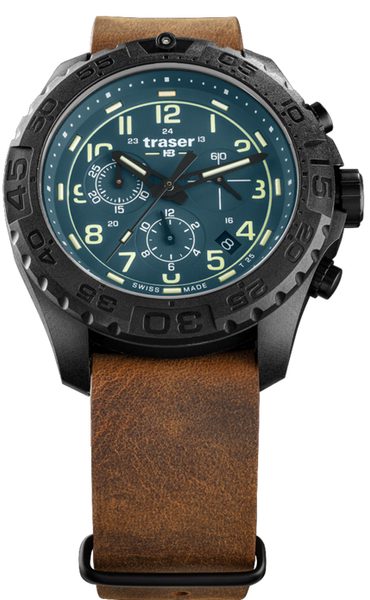 Traser P96 Outdoor Pioneer Evolution Chrono Petrol kůže + 5 let záruka, pojištění a dárek ZDARMA