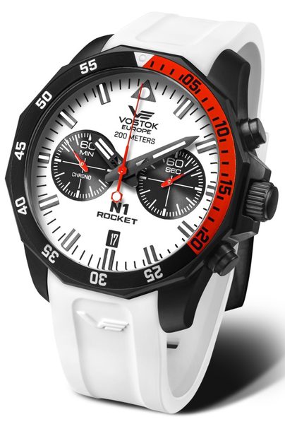 Vostok Europe N-1 Rocket Chrono Line 6S21-225C620S - Bílý silikonový řemínek + 5 let záruka, pojištění a dárek ZDARMA