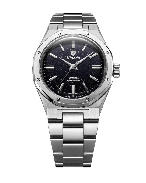 Levně Nivada Grenchen F77 SST Dark Blue Aventurine MK2 - 38 mm - Stainless Steel Bracelet