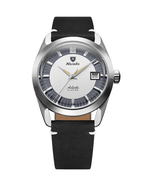Levně Nivada Grenchen Antarctic Glacier 35 mm - Black leather White Stitching