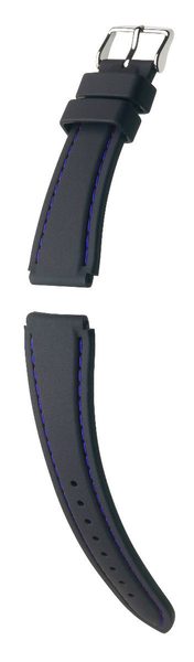 Řemínek Hirsch Belize - černý, modré prošití - 20 mm - L – Standardní délka (doporučujeme) - 18 mm - Stříbrná