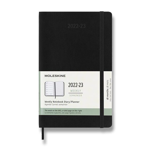 18měsíční diář Moleskine 2022-23 - L, měkké desky - 18měsíční diář Moleskine 2022-23 - měkké desky černý + 5 let záruka, pojištění a dárek ZDARMA