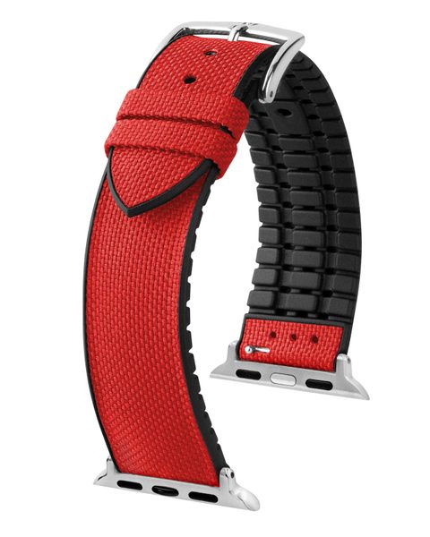Řemínek Hirsch Arne pro Apple Watch - červený - 22 mm - L – Standardní délka (doporučujeme) - 20 mm - Stříbrná
