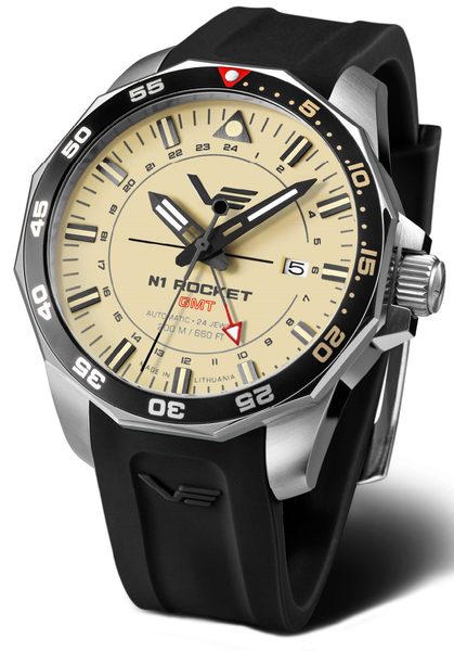 Levně Vostok Europe N-1 Rocket Automatic GMT NH34-225A713S - Černý silikonový řemínek + 5 let záruka, pojištění a dárek ZDARMA