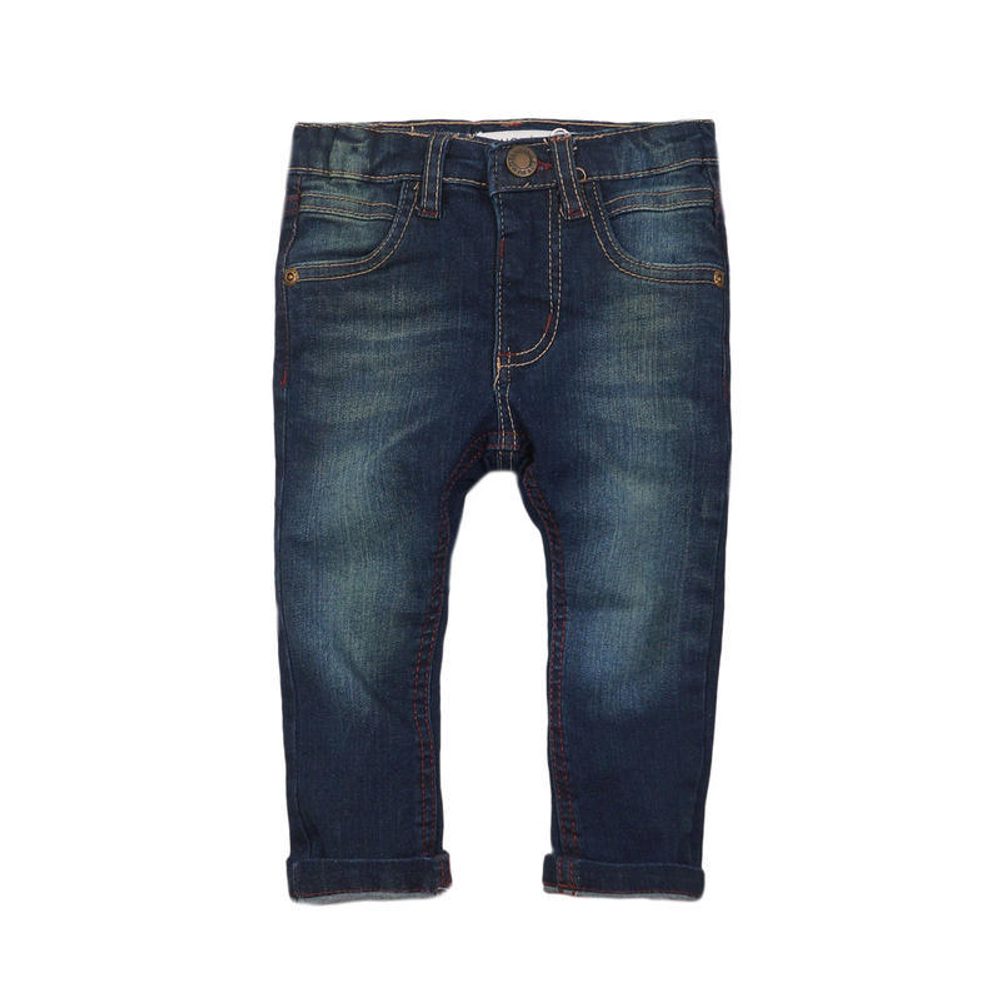 Levně Kalhoty chlapecké džínové s elastenem a barevným prošíváním, Minoti, ALLSTAR 9, tmavě modrá - 68/80 | 6-12m