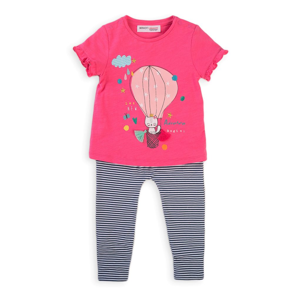 Lány száz, póló és leggings, minoti, ballon 3, rózsaszín - 62/68 | 3-6m