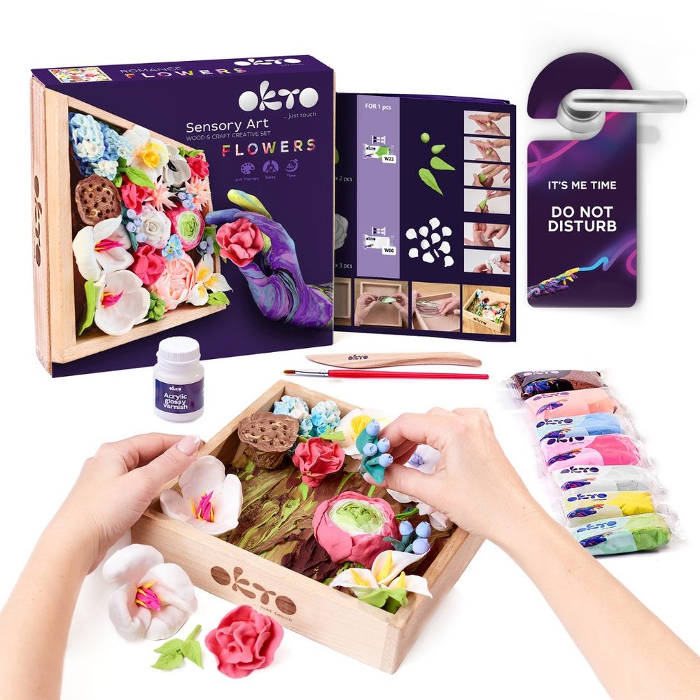 Levně OKTO ROMANCE Výtvarná modelovací sada DIY květiny s dřevěným rámem 21x21 cm, OKTO, W034368
