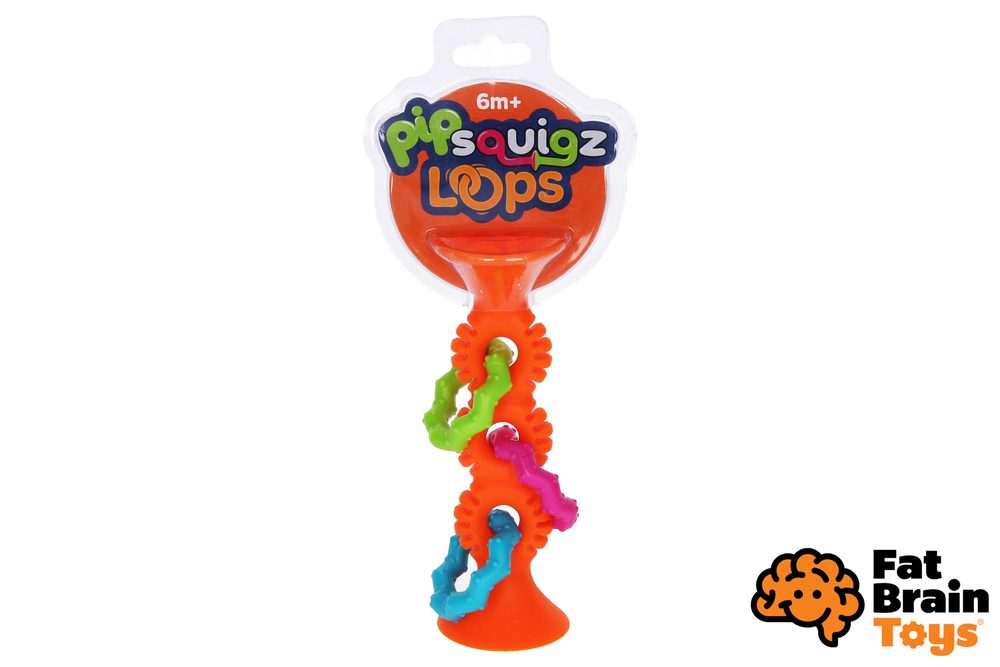 Levně Chrastítko pipSquiz Loops oranžové, Fat Brain, W010227