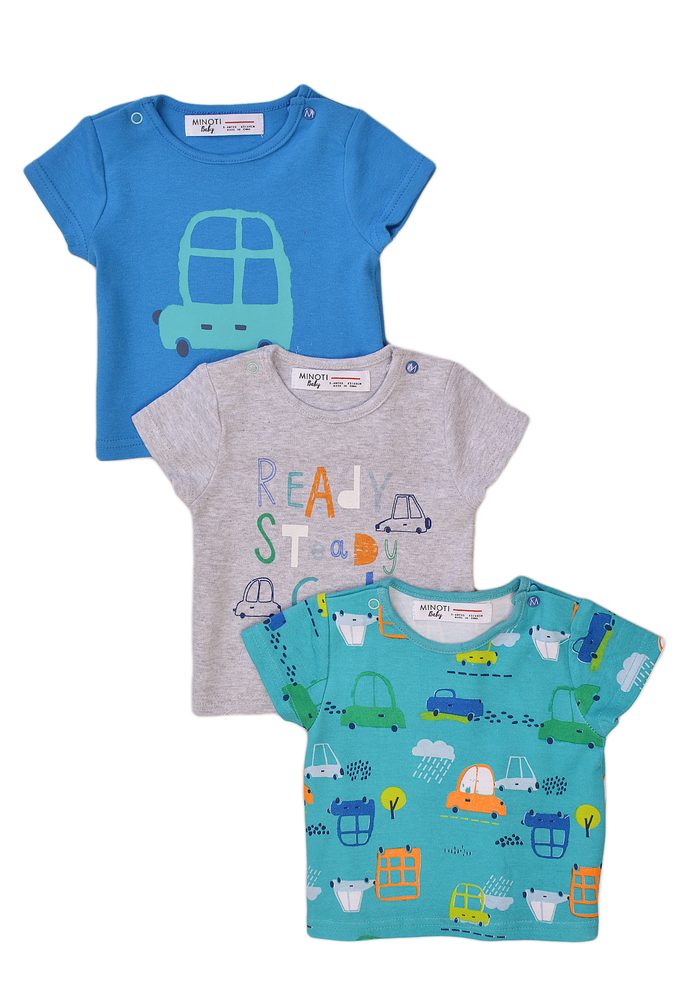 E-shop Detské tričko s krátkym rukávom 3pack, Minoti, Transport 3, modrá - 56/62 | 0-3m