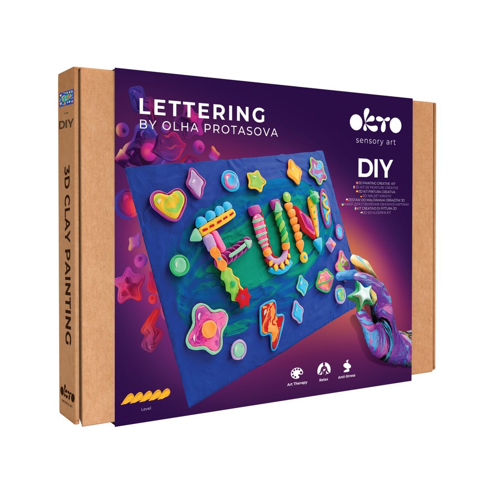 OKTO Lettering Výtvarný set malování hmotou "FUN" 30x40 cm, OKTO, W060463
